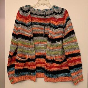 New w/ tags colorful cardigan sweater. Bright color scheme. Front pockets.